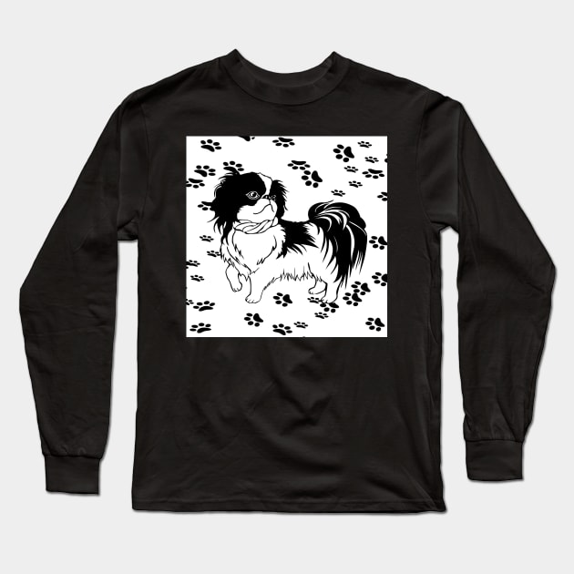 Dog Lover Black & White ShihTzu or Pekingese Dogs Cute Paw Prints Long Sleeve T-Shirt by tamdevo1